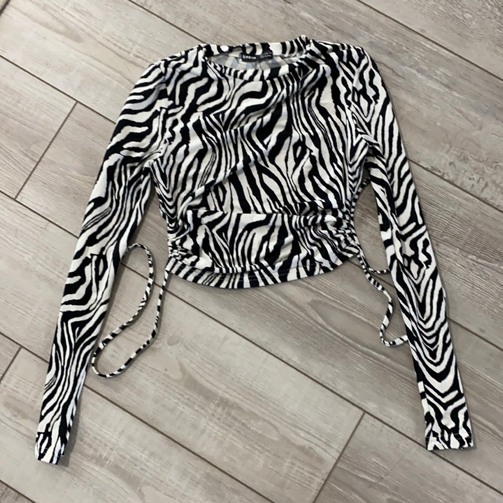 SHEIN long sleeve zebra print crop top.